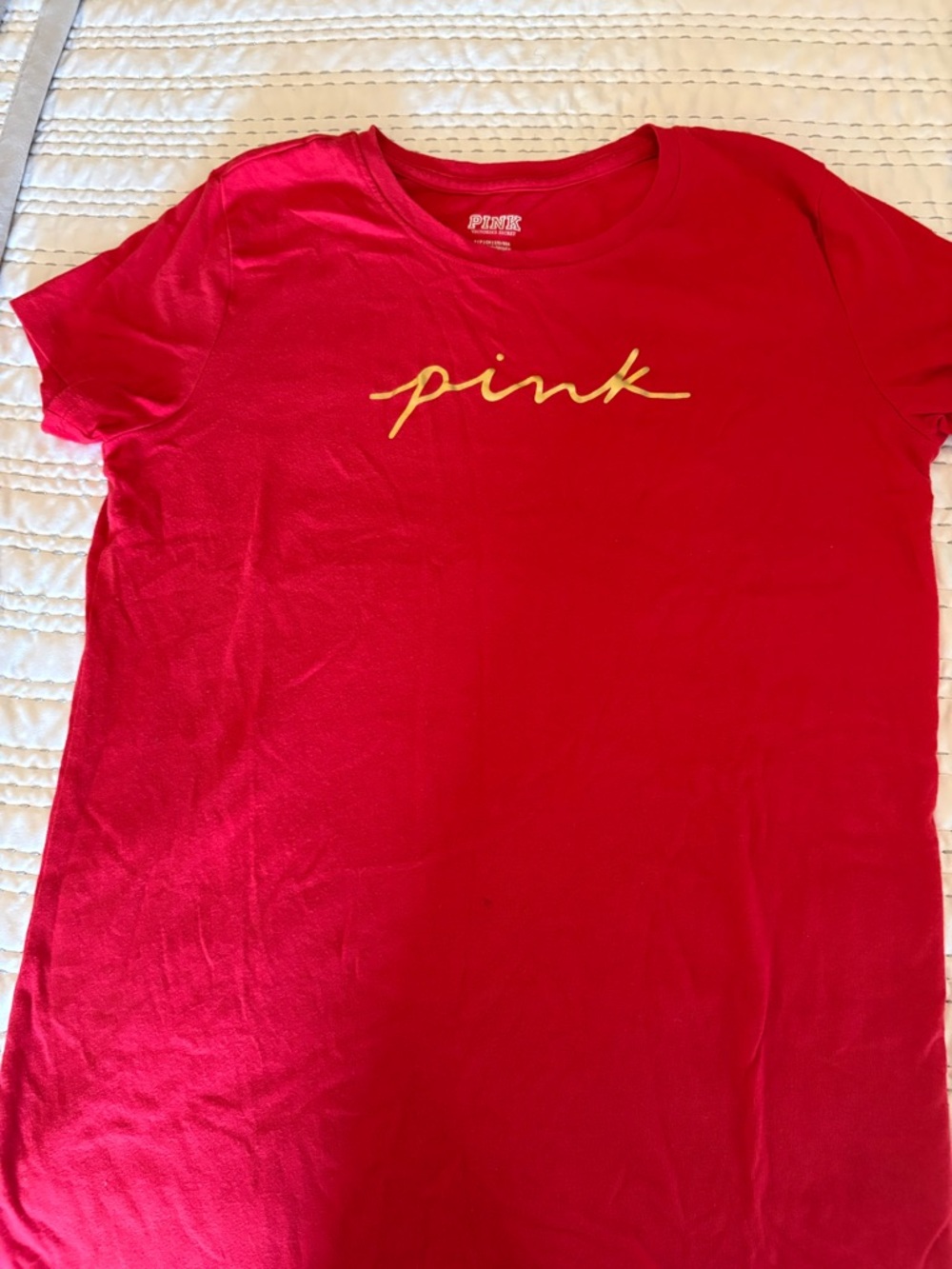 PINK Victoria's Secret Red Short Sleeve Tee with Yellow Script